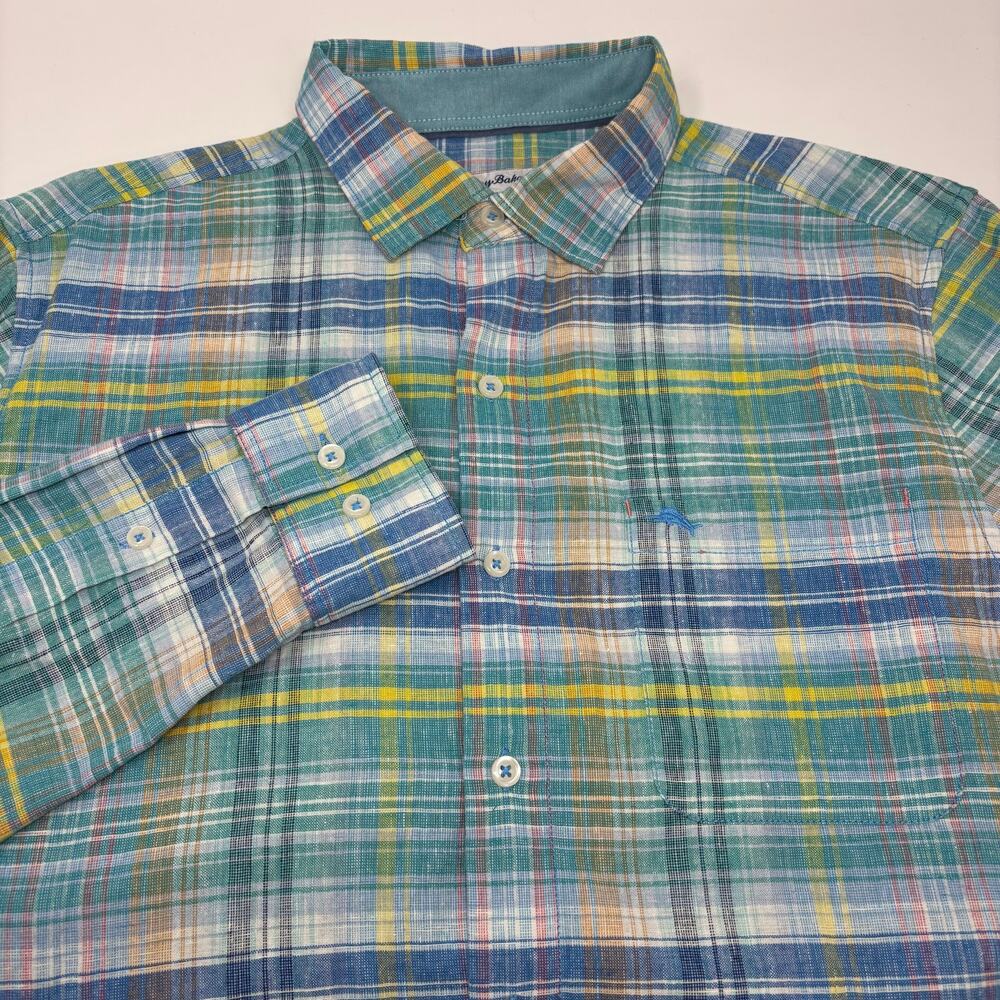 Tommy Bahama Medium‎ Blue Multicolor Linen Blend Long Sleeve Shirt